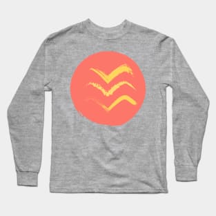 Coral and Gold Bird Stamp on Tan Long Sleeve T-Shirt